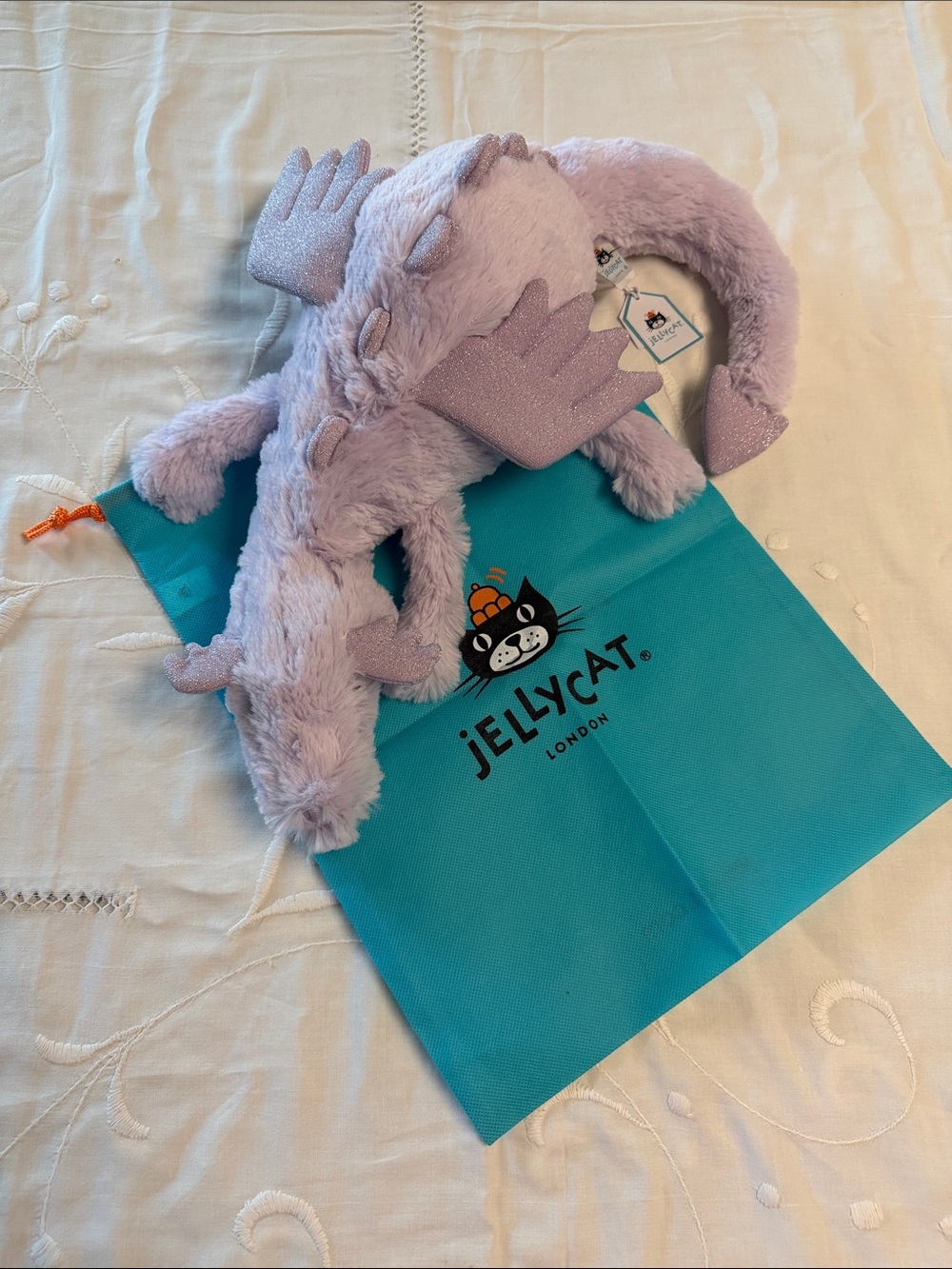 Jellycat Lavender Dragon Medium 20” Plush Purple Sparkle Wings NWT LAV2DD